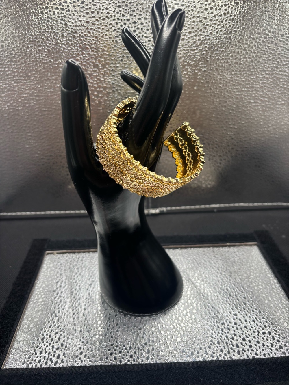 Gold Crystal Pave Wide Cuff Bracelet - Women Jewelry - Picture 4 of 6
